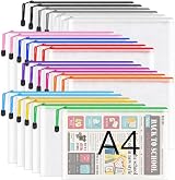 Umriox A4 Plastic Zip Folders 24 Pcs Mesh Document Wallets Waterproof 34x24cm