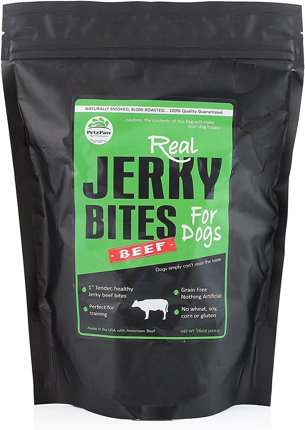 PetzPaw All Natural Dog Treats โ Healthy Jerky Bites for Your Pet โ Made in The USA - Grain, Wheat, Soy, Gluten Free - Beef 16oz, Chicken 8oz or Turkey 8oz - Perfect for Dog Training