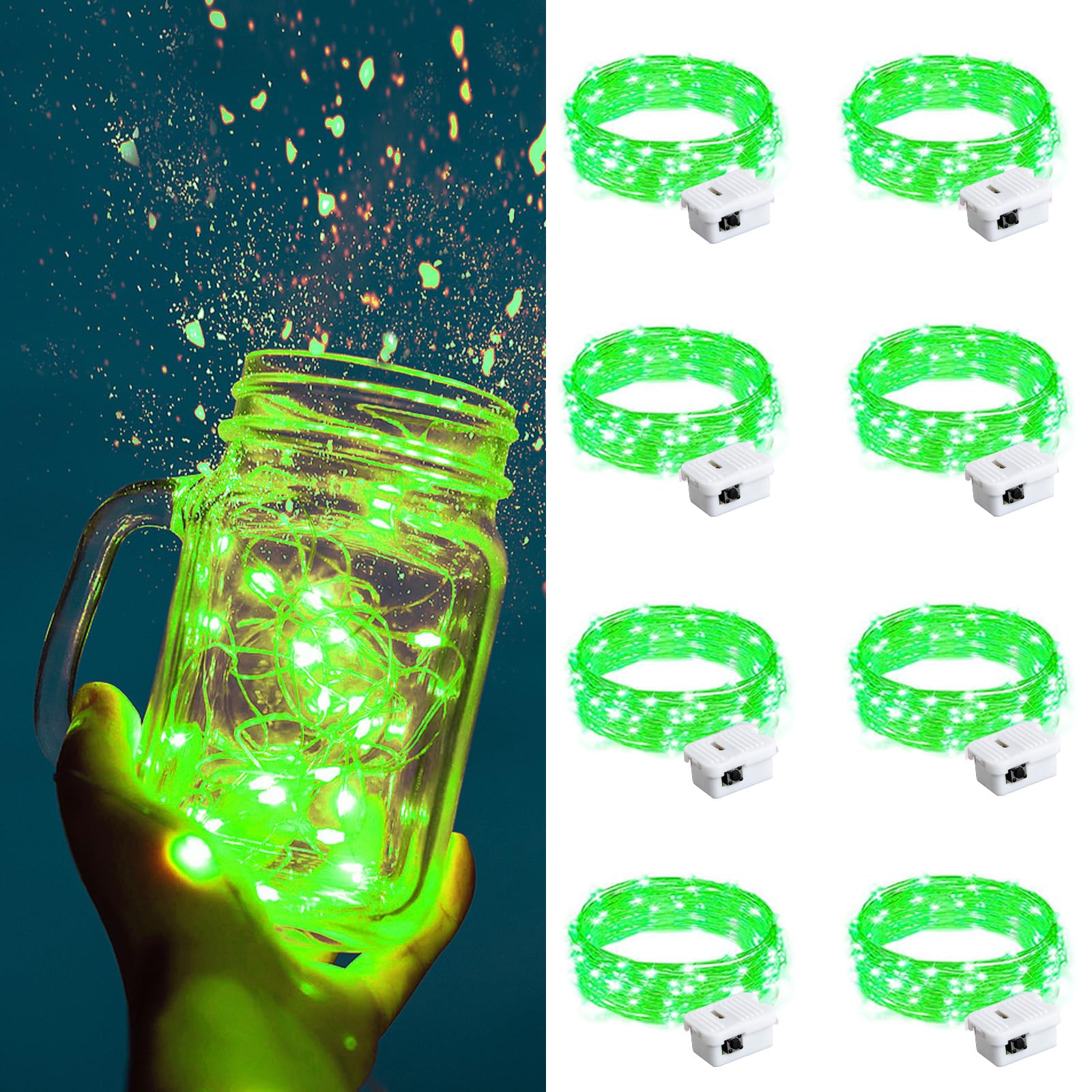 Photo 1 of ZGWJ Mini Fairy Lights Battery Operated, 8 Pack Green Mini String Lights 20 LED 7FT Waterproof 3 Working Modes for Bedroom, Easter Decor Halloween, Christmas, Party Indoor and Outdoor Decoration