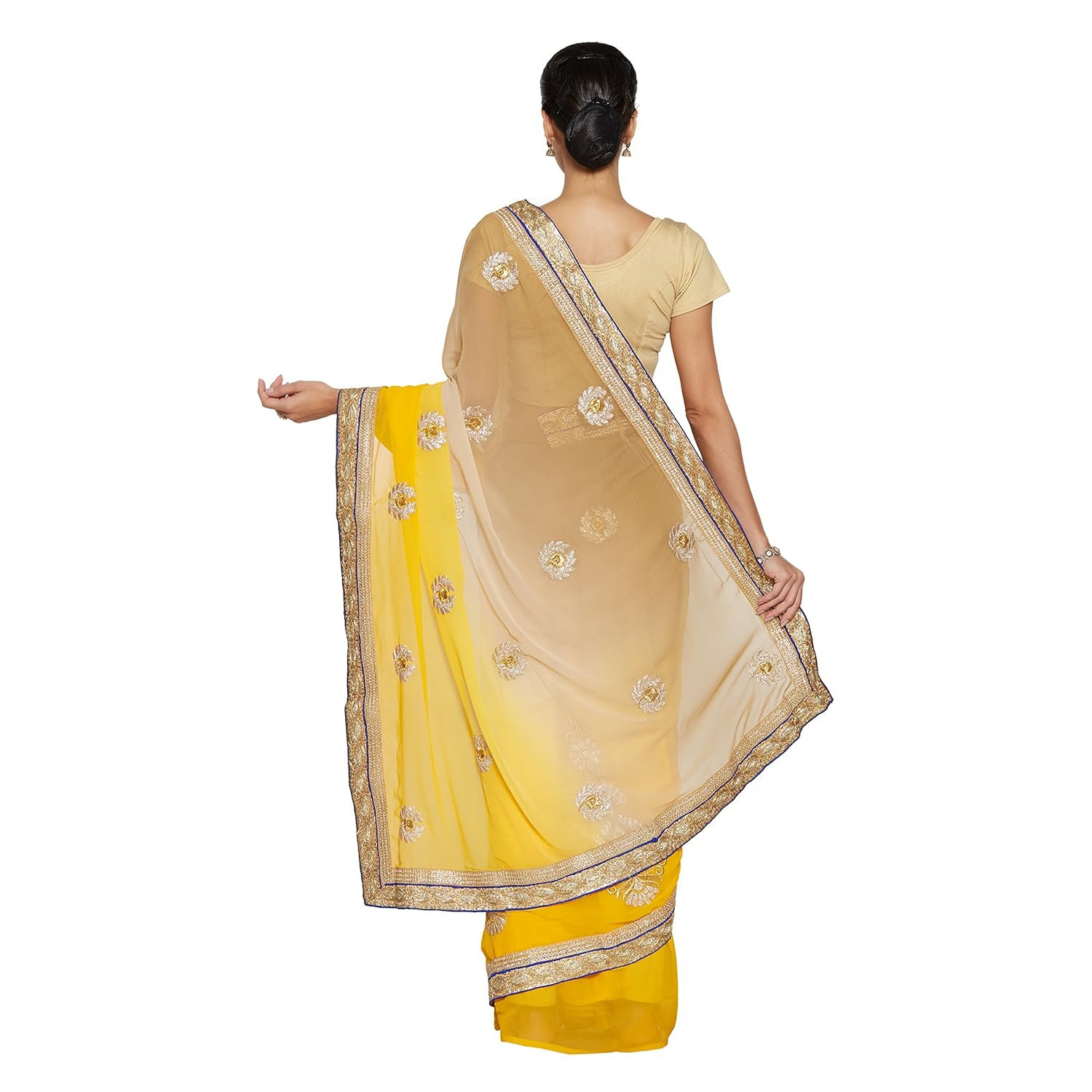 florence chiffon saree with blouse piece (fl-12159_yellow_free size)
