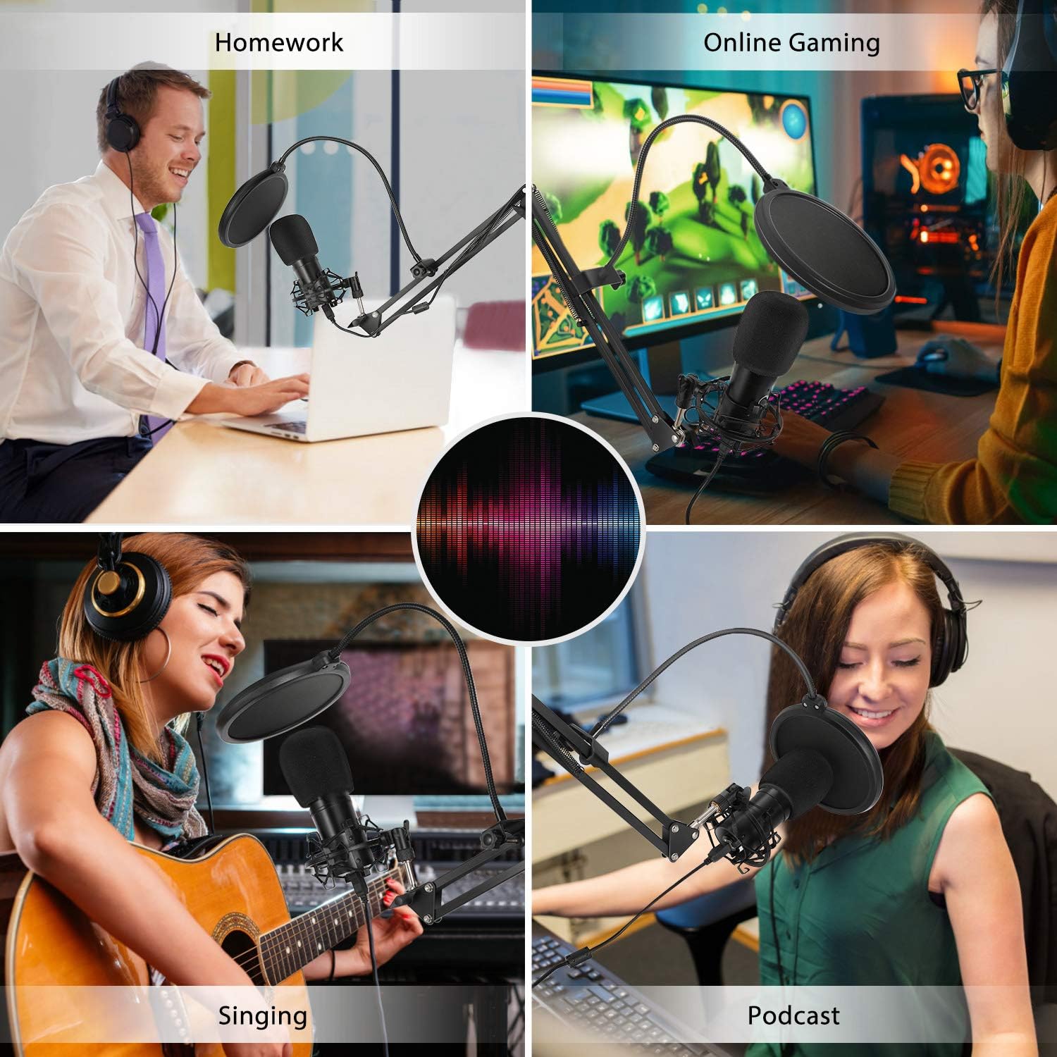 USB Microphone for Computer, Jelly Comb Podcast Microphone Kit with Arm & Tripod Stand, 192KHZ/24Bit Condenser Microphone for Podcasting, PC, Laptop, PS4, Studio/Home Recording, YouTube: Home Audio & Theater