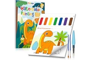 TECJOE Paint with Water Coloring Books for Toddlers, Dinosaur Series Watercolor Set with 3 Brushes, Mess Free Painting Activity for Kids Ages 4 5 6 7 8, Christmas Gifts Arts & Crafts Toy