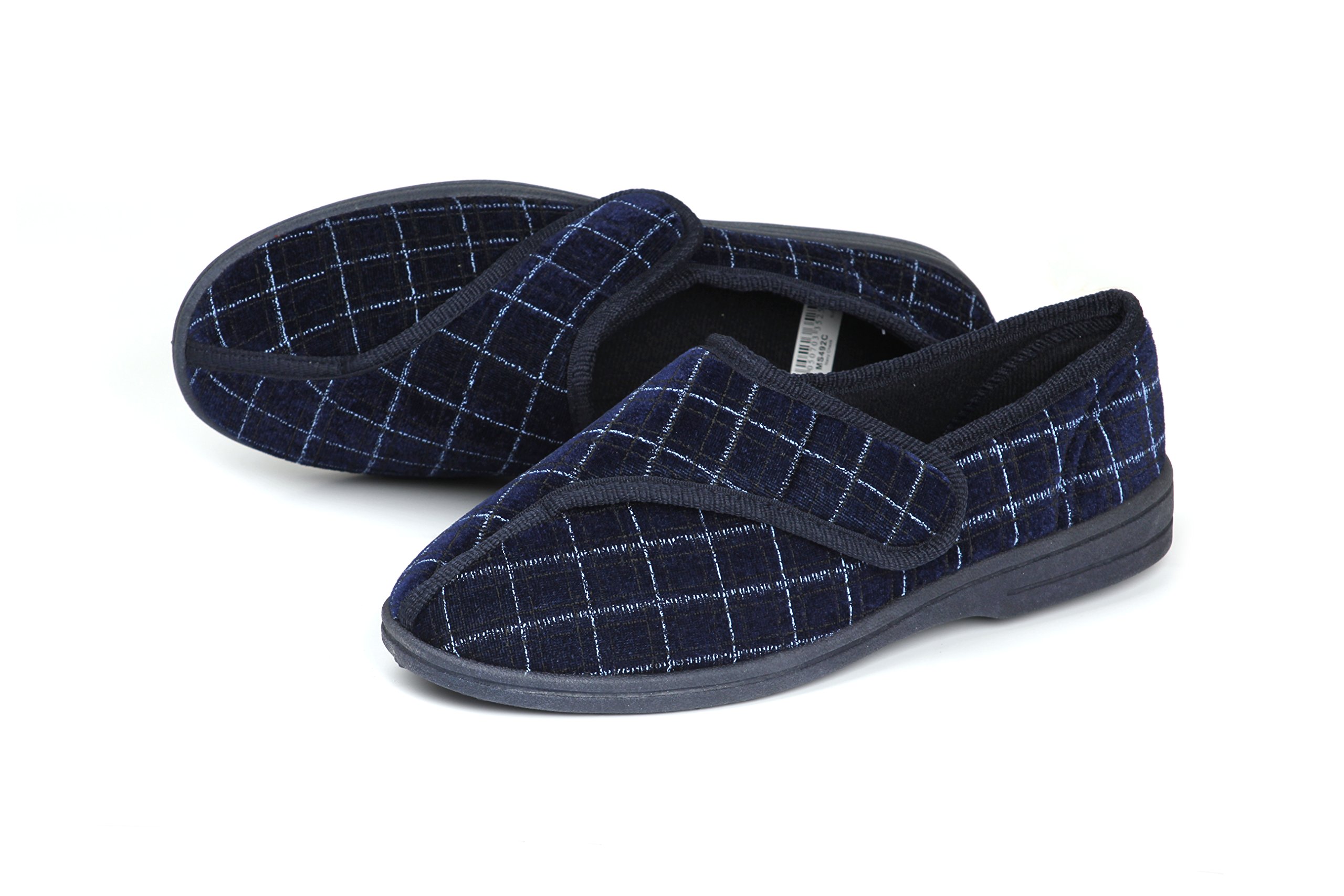 Homecraft Loop Check Wasbable Slippers for Gents, Comfortable Slippers with a Wide Opening for Swollen or Sore Feet, Comfortable Shoes for Wearing Around the House, Navy, Size 9