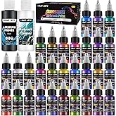 HOMY ARTY Iridescent Airbrush Paint - 30 Colors with 4.05 fl oz Thinner and 4.05 fl oz Primer, Ready to Spray Acrylic Airbrush Paints, Water-Based Iridescent Air Brush Colors for Plastic Model, Canvas