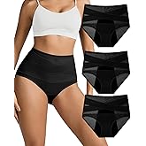 Kvitko Women Period Underwear High Waisted Tummy Control Panties with Cross-Front Design Breathable Briefs Full Coverage