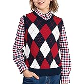 BOBOYOYO Boys Argyle Sweater Vest 100% Cotton V-Neck Vest Kids Uniform Sleeveless Sweaters for Children 5-12Y