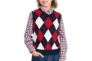 BOBOYOYO Boys Argyle Sweater Vest 100% Cotton V-Neck Vest Kids Uniform Sleeveless Sweaters for Children 5-12Y