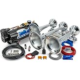 HornBlasters Flatlaw 3-Liter Train Horn Kit, All-In-One Air System - Easy Install - Big Sound - 12V (Chrome)