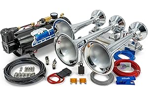 HornBlasters Flatlaw 3-Liter Train Horn Kit, All-In-One Air System - Easy Install - Big Sound - 12V (Chrome)