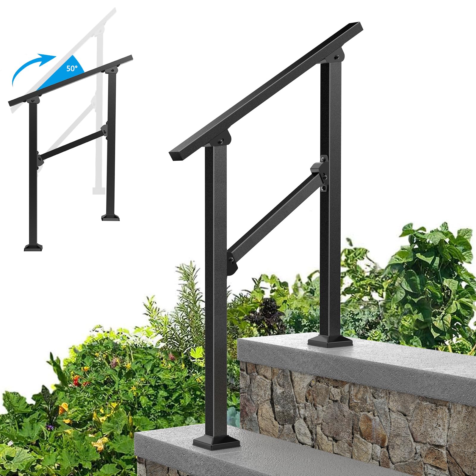 Photo 1 of **MISSING SOME HARDWARE**Wrought Iron Handrails for Outdoor Steps - Exterior Hand Rails for Concrete Steps Outside Metal Stair Railing Porch 2 Step