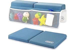 beiens Bath Kneeler and Elbow Rest Pad Set - 1.5'' Comfortable Thicker Baby Bath Kneeler Pads, Quick Dry Kneeling Pad for Baby Bath Time, Non-Slip Knee & Arm Support Bathtub Mat with Toys Organizer