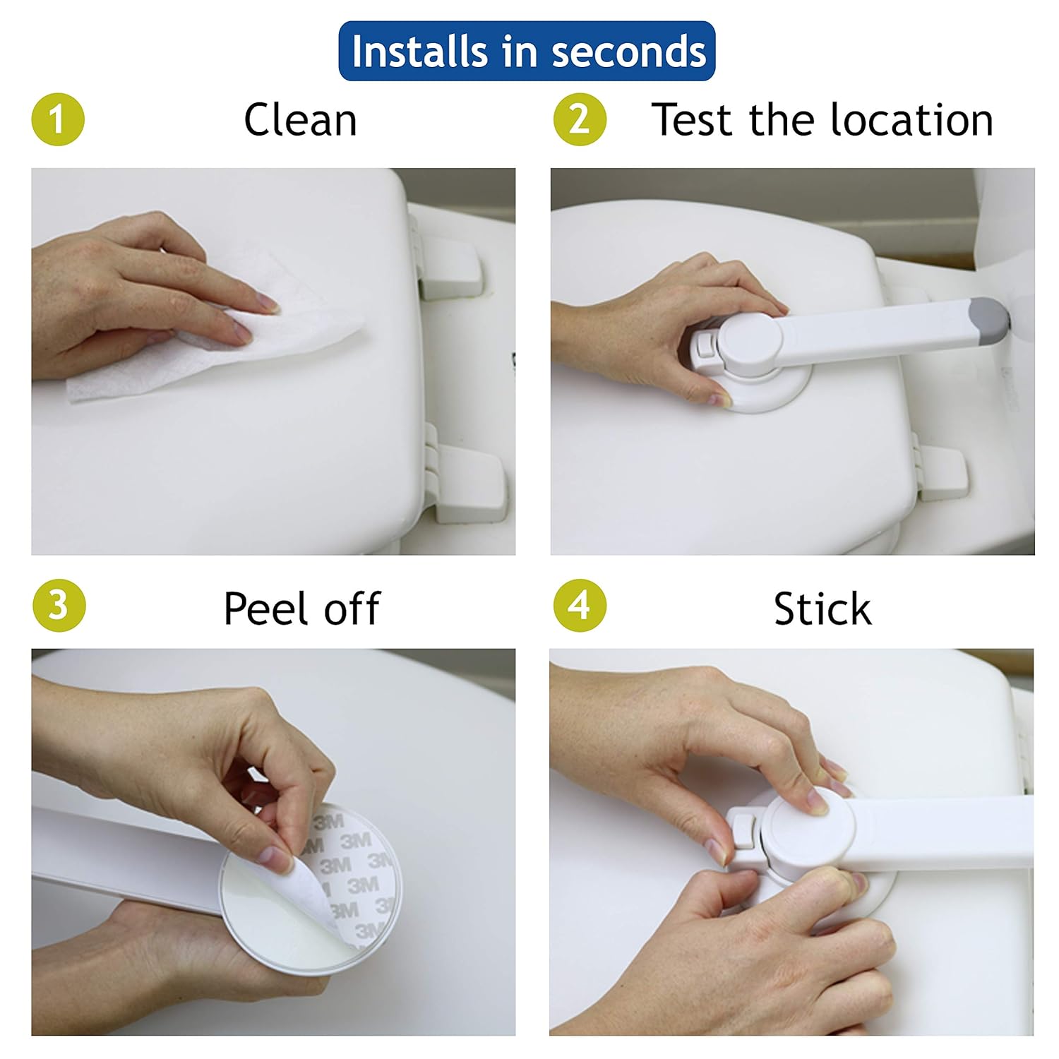 Baby Toilet Lock – Ideal Baby Proof Toilet Lid Lock with Arm – No Tools Needed Easy Installation with 3M Adhesive – Top Safety Toilet Seat Lock – Fits Most Toilets – White (2 Pack, White) : Baby