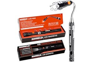 MANWALD LED Magnetic Pickup Tools, Christmas Stocking Stuffers for Men Adults, Telescoping Magnetic Flashlights with Extendable Magnet Stick, Birthday Gifts for Men, Him, Dad, Boyfriends, Black