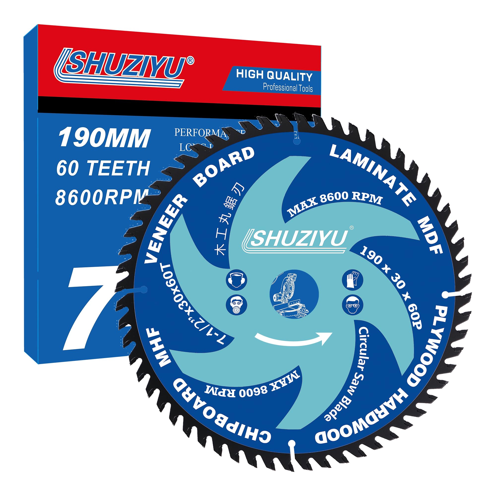 LSHUZIYU. 190mm 60T, Centre hole 30mm with 25.4-22.23-20-15.88mm Washer. Wood Working Circular Saw Blade. Mitre Saw Blade, Table Saw Blade