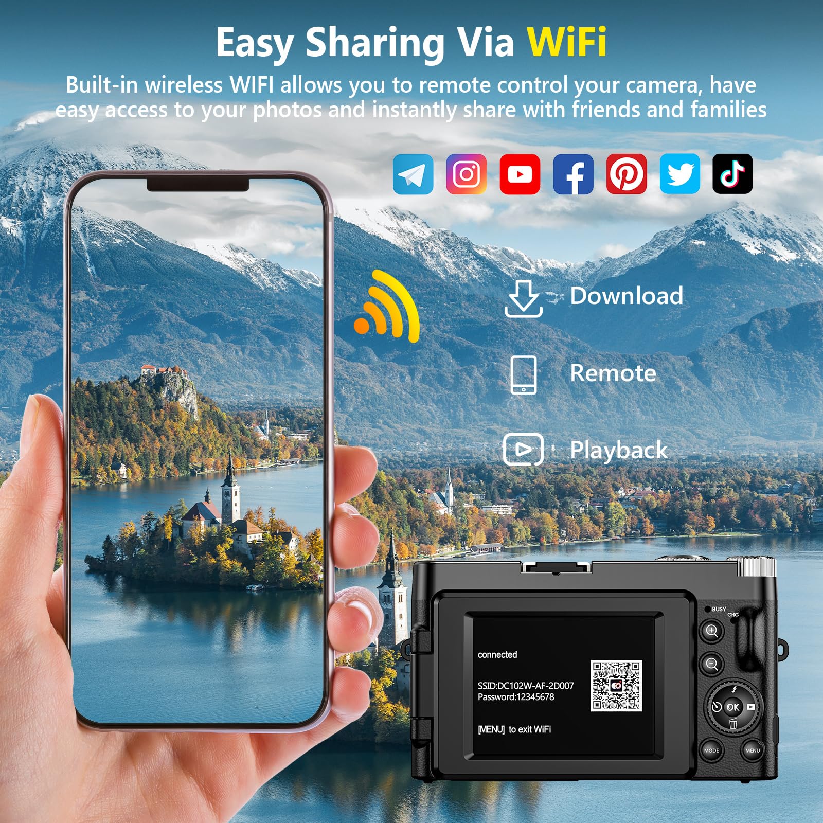 4K Digital Camera for Photography Autofocus, Upgraded 64MP WiFi Vlogging Camera for YouTube with 3