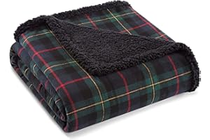 Eddie Bauer - Throw Blanket, Brushed Fleece & Plush Sherpa Bedding, Throw Blanket for Couch & Bed (Pine Tartan Dark Green, 50" x 60")