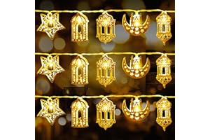 FUSSION Eid Al Adha Decorations String Lights, 10.3 Feet 20 LED Eid Moon Star Ramadan Lantern, Ramadan Decorations Night Lights for Eid Festival Christmas Home Bedroom Garden Wedding Birthday