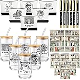 Yetene 24 Pcs Book Lovers Gifts for Women Blind Date with a Book Gift Books Club Gifts Include 16 oz Glass Cup Canvas Makeup Bag Ballpoint Pen Card Reader Bookish Gift for Librarian Coworker