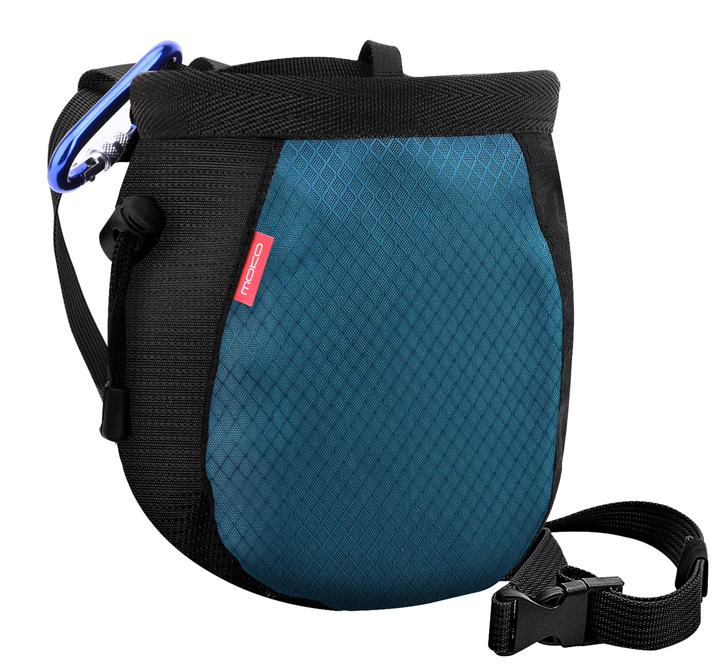 MoKo Rock Climbing Chalk Bag, Bouldering Chalk Bag Bucket with Adjustable Belt & Carabiner Drawstring Climbing Chalk Bag for Rock Climbing Weight Lifting Gymnastics Crossfit - Black & Royal Blue