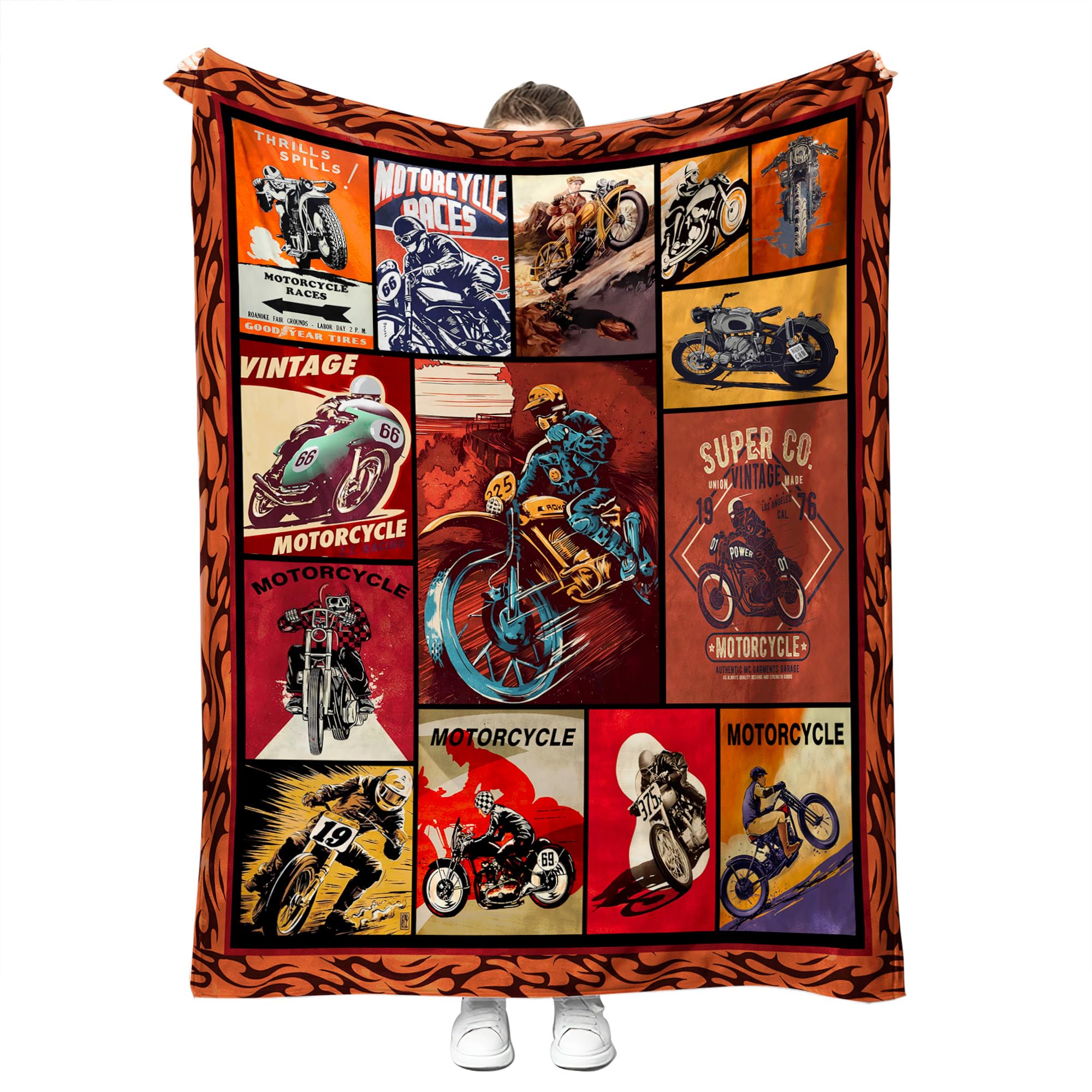 Motorbike Blanket Cool Motorbike Gifts for Men and Women Super Soft Motorcycle Throw Blankets for Bed Sofa and Couch Fluffy Warm Biker Blankets Motorcycle Gifts for Men Women 50'' x 60'' (Motorbike2)