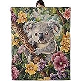 onlcuk Cute Koala in Floral Tree Blanket, Cozy Flannel Flowers Throw Blanket, Soft Fuzzy Blankets for Travel Home Decor, All Season Lightweight Couch Bed Cover, Gifts for Women Adults Kids 50"×60"