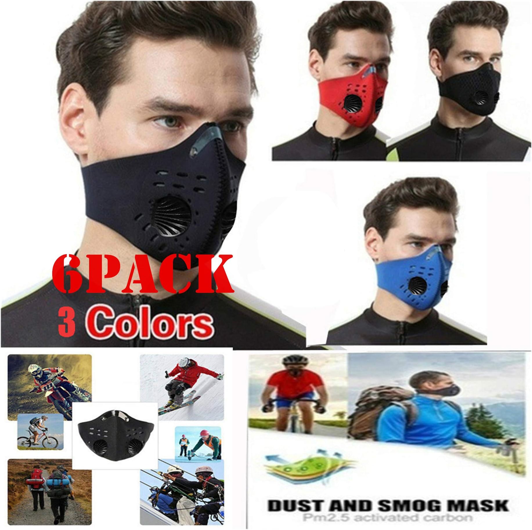 6 Pcs Rubber nose clip Face Bandanas without Air Filter Cotton Sheet Washable Reusable Face Health with Adjustable Straps (6pc, Multicolor)