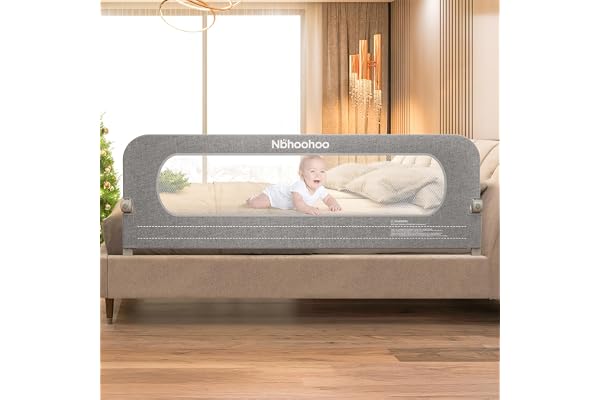 NBHOOHOO Toddler Bed Rail 71 Inch - Foldable Swing Down Bed Rails for Toddlers, Gap Free Double Crossbar Safety Bed Guard Rai