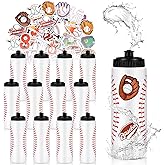 DI QIU REN 12 PCS Baseball Water Bottle Bulk with 300 PCS Stickers, 20 OZ Plastic Reusable Baseball Water Bottles for Boys, Squeeze Water Bottles Sports for Team, Sports Bottles Squeeze for Gym