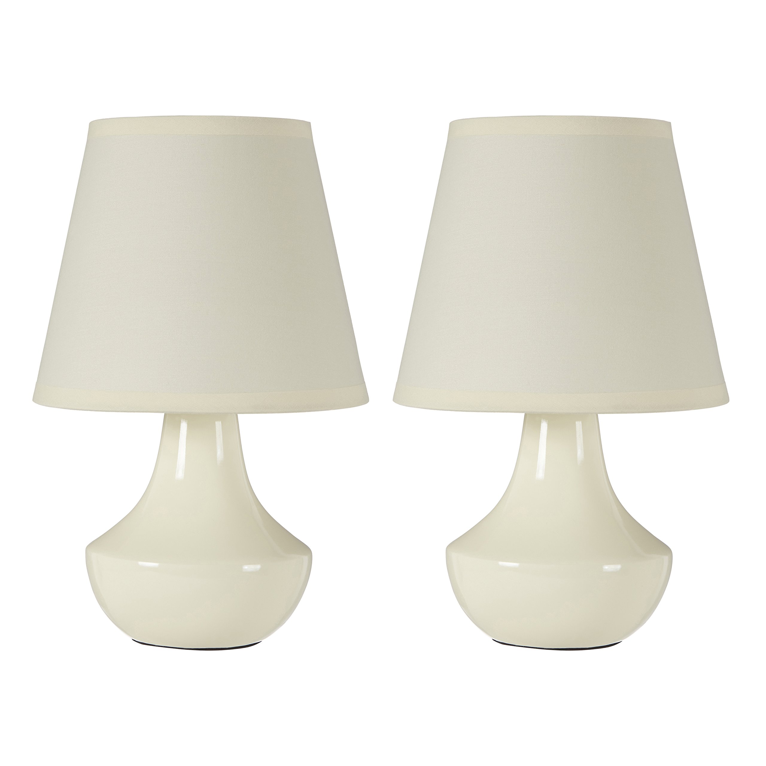 Premier Housewares 2501191 Ceramic Bedside Lamp - Set of 2, Cream , H28 x W18 x D18cm
