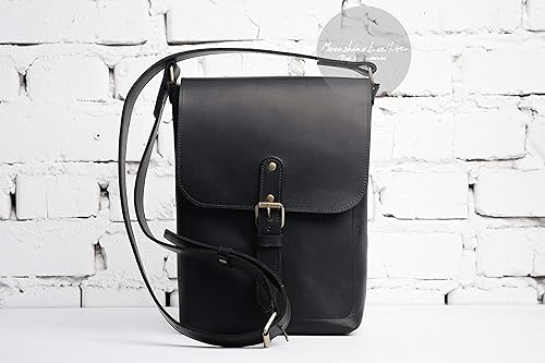 mens leather satchel black