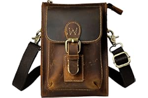 Le'aokuu Mens Genuine Leather Small Messenger Shoulder Satchel Phone Pouch Belt Fanny Waist Bag Pack (V 6402 Dark Brown)