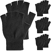 IANFAN 4 Pairs Fingerless Gloves, Winter Half Finger Gloves Warm Knitted Glove Black Stretchy Mittens Fingerless Glove for Men Women Working Gaming Driving Writing