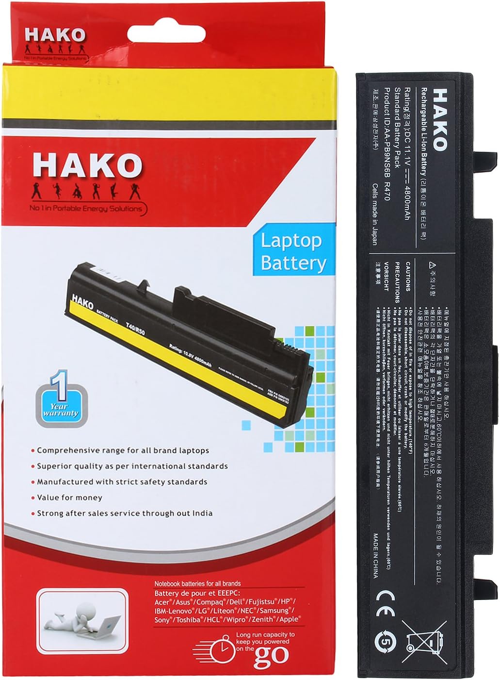 Hako Laptop Battery for Samsung R428 R430 R439 R429 R440 R466 R467 R468 R470 R718 R720 R507 X 360 Series, Replace Part Number: Aa-Pb9Ns6B Aa-Pl9Nc6W Aa-Pb9Nc6B