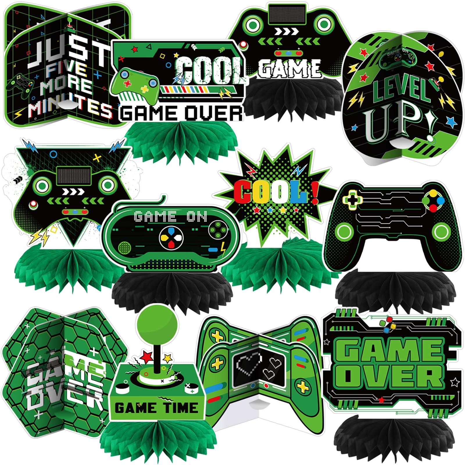 Photo 1 of 12 Pcs Video Game Birthday Party Decorations Game Honeycomb Centerpieces Controllers Pad Table Toppers Video Table Decoration for Party Favors Supplies