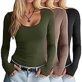 Neer 3 Pack Women's Long Sleeve Shirts with Thumb Holes, Scoop Neck Slim Fit Undershirts Casual Workout Yoga Basic Tee Tops