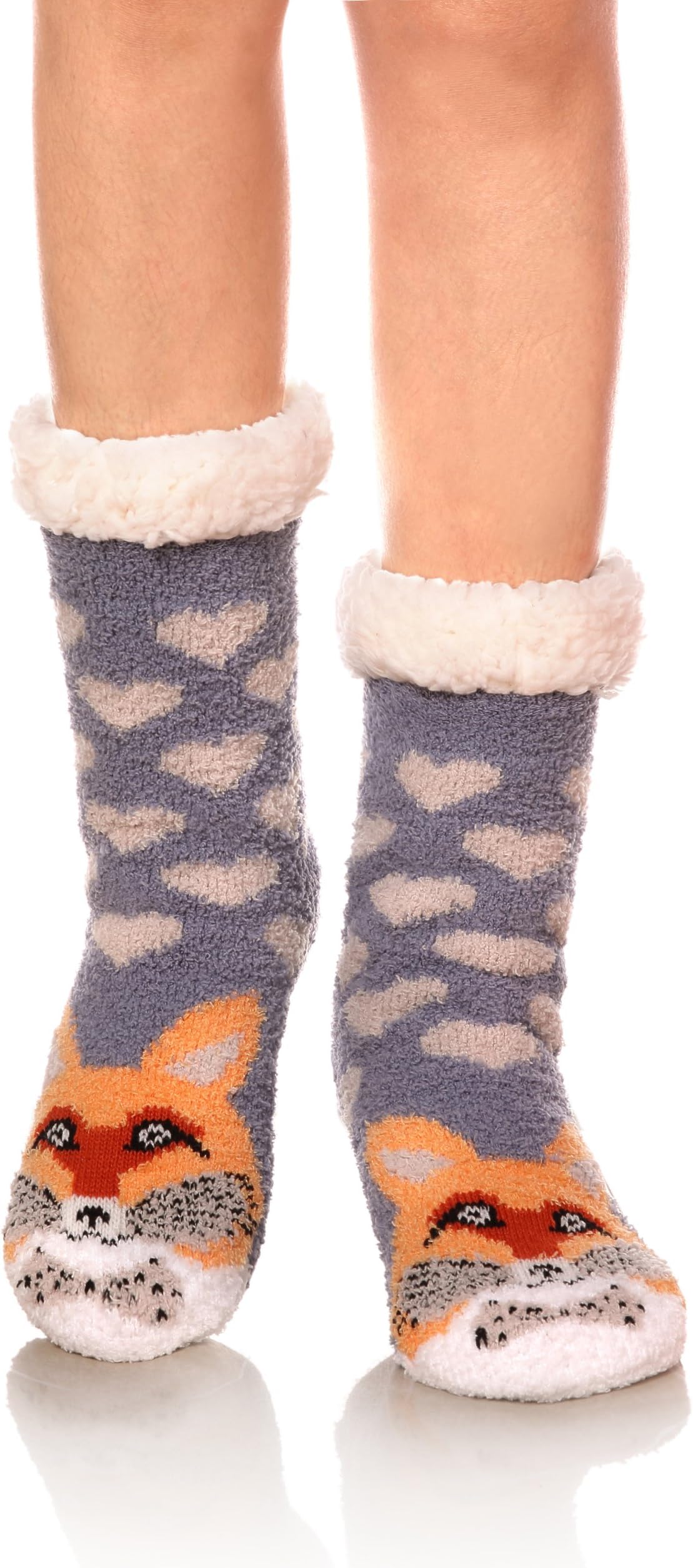 Women's Home Super Soft Warm Winter Fuzzy Snowflake Fleece Lined Crew Slipper Socks (Animal Foxs)