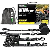 RHINO USA Ratchet Straps Tie Down Kit, 5,208 Break Strength - Includes Heavy Duty Rachet Tiedowns with Padded Handles & Coated Chromoly S Hooks + Soft Loop Tie-Downs