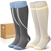 TINYLEMON Wide Calf Compression Socks for Women & Men 15-20 mmHg Cushioned Sole Knee High Support Socks for Long Hours & Daily Wear