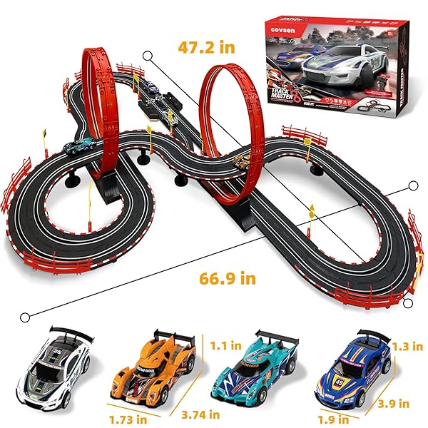 SLOT CAR RACE TRACK SETS FOR KIDS -30FT ELECTRIC RACE CAR TRACK WITH 4 SLOT CARS(1:43), LAP COUNTER, DUAL RACING GAME &MULTIPLE TYPES OF TRACKS – CHRISTMAS, BIRTHDAY GIFT TOYS FOR AGES 8-13