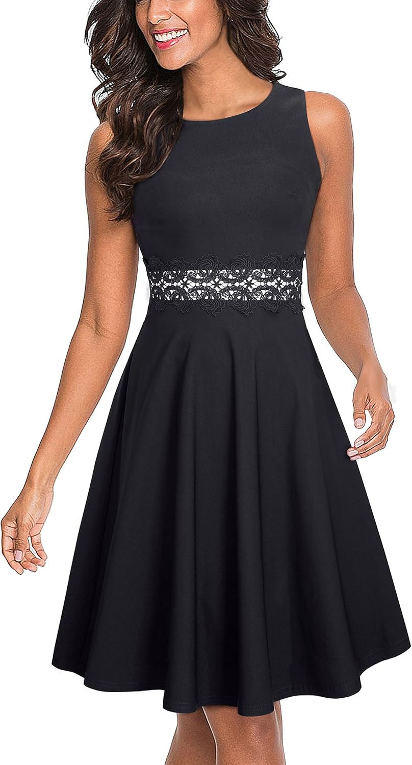 HOMEYEE Women's Sleeveless Cocktail A-Line Embroidery Party Summer Wedding Guest Dress A079: Clothing