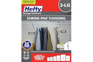 Hefty Shrink-Pak Vacuum Storage Bags - Space Saver Vacuum Storage Bags for Under Bed Storage, Clothing and Comforter Storage, 3X More Storage Space - 3 Large Hanging Vacuum Storage Bags