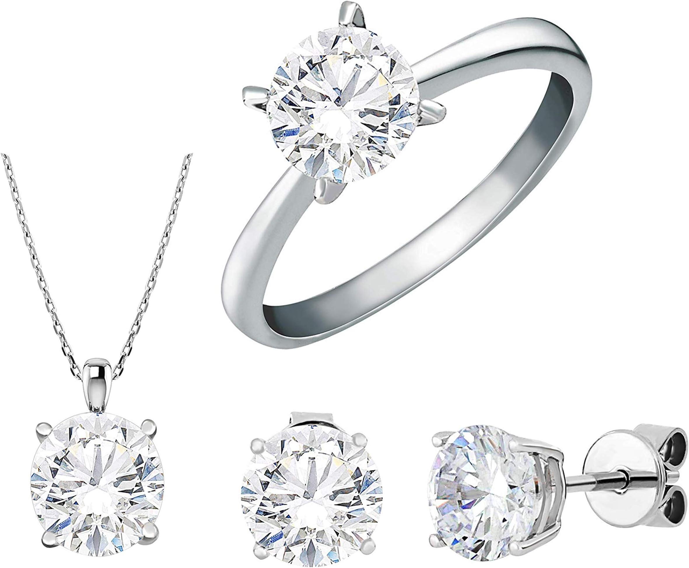 OROCA ARTS92.5 Sterling Silver CZ Studded Combo of Pendant Necklace Set with Earrings & Ring in 92.5 Silver for Women/Girls