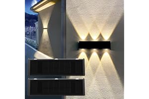 Mrzxy Solar Lights Outdoor Waterproof 3000K Warm Aluminum Up and Down Wall Sconce Dusk to Dawn 2PACK for Outside, Fence, Yard, Sign Christmas Decorative Lighting
