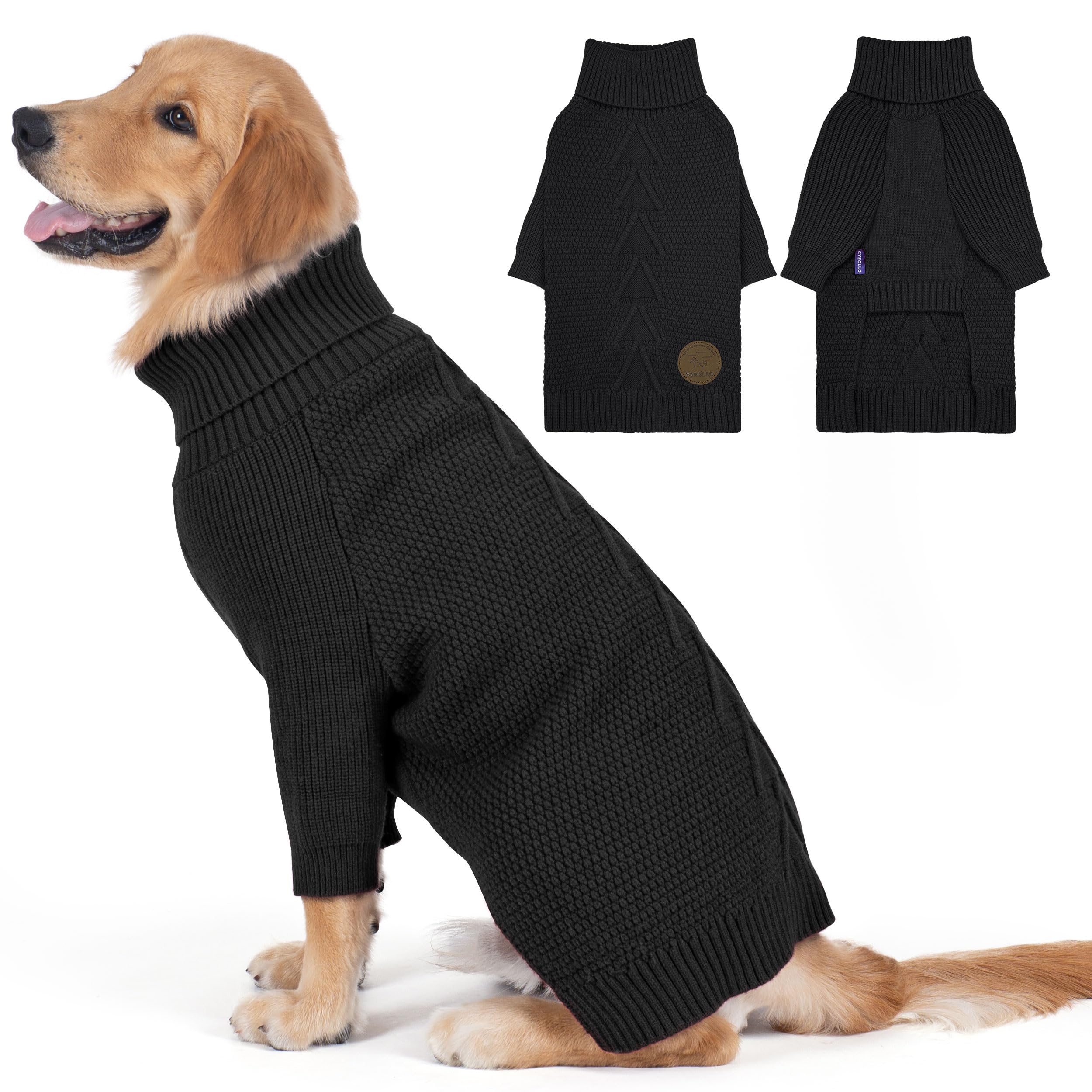 cyeollo Warm Turtleneck Large Dog Sweater, Stretchy & Cozy Knit Doggy Sweater with Sleeves Boy Fall Winter Cold Weather Big Dog Clothes Like Doberman Labrador, Black XXXL Image
