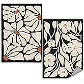 WFSM Boho Floral Kitchen Towels Set of 2- Black Floral Hand Towels, Beige Dish Towels, Decorative Kitchen Towels, Botanical Decorative Kitchen Towels, Boho Hand Towels for Bathroom, 16×24 Inches