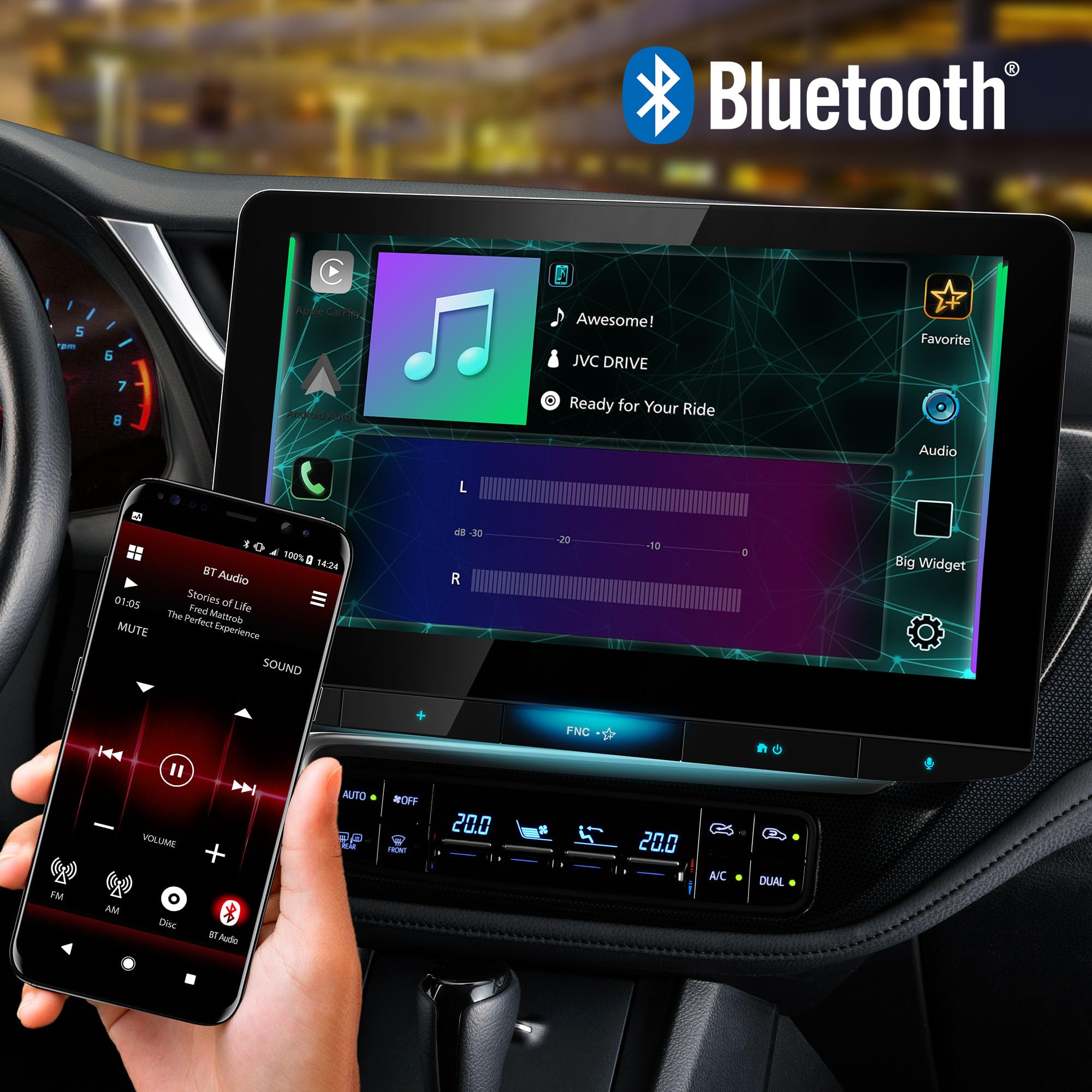 JVC KW-Z1000W Bluetooth Car Stereo Receiver with USB Port –10.1