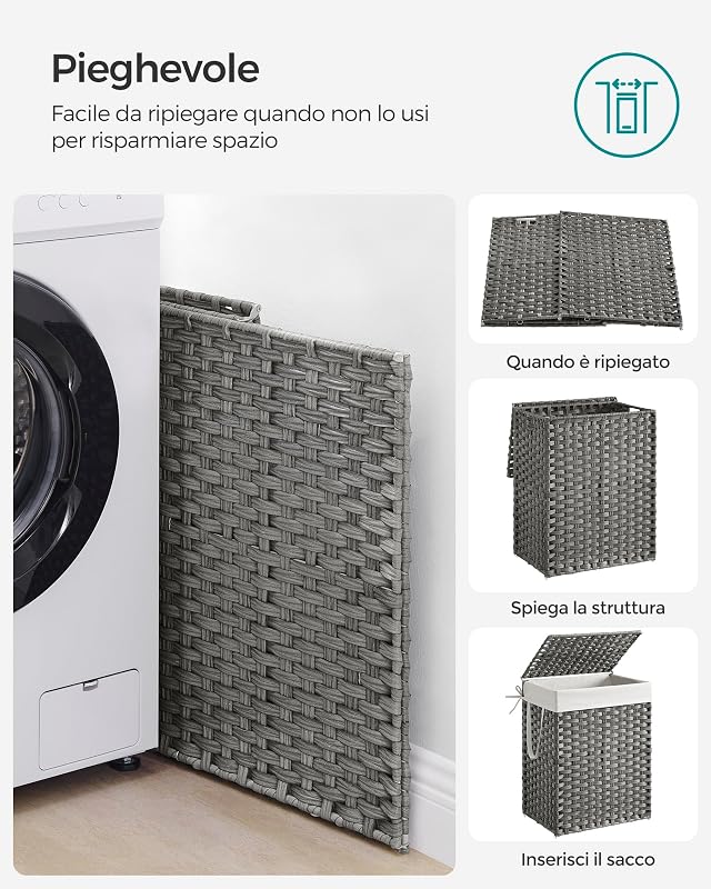 Cesta Portabiancheria da 90 L, con Coperchio, Pieghevole