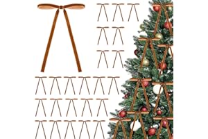 NEBURORA 32 Pcs Velvet Bow Christmas Ornaments 5x7 Inch Vintage Brown Velvet Ribbon Bows for Christmas Tree Wreath Indoor Hol