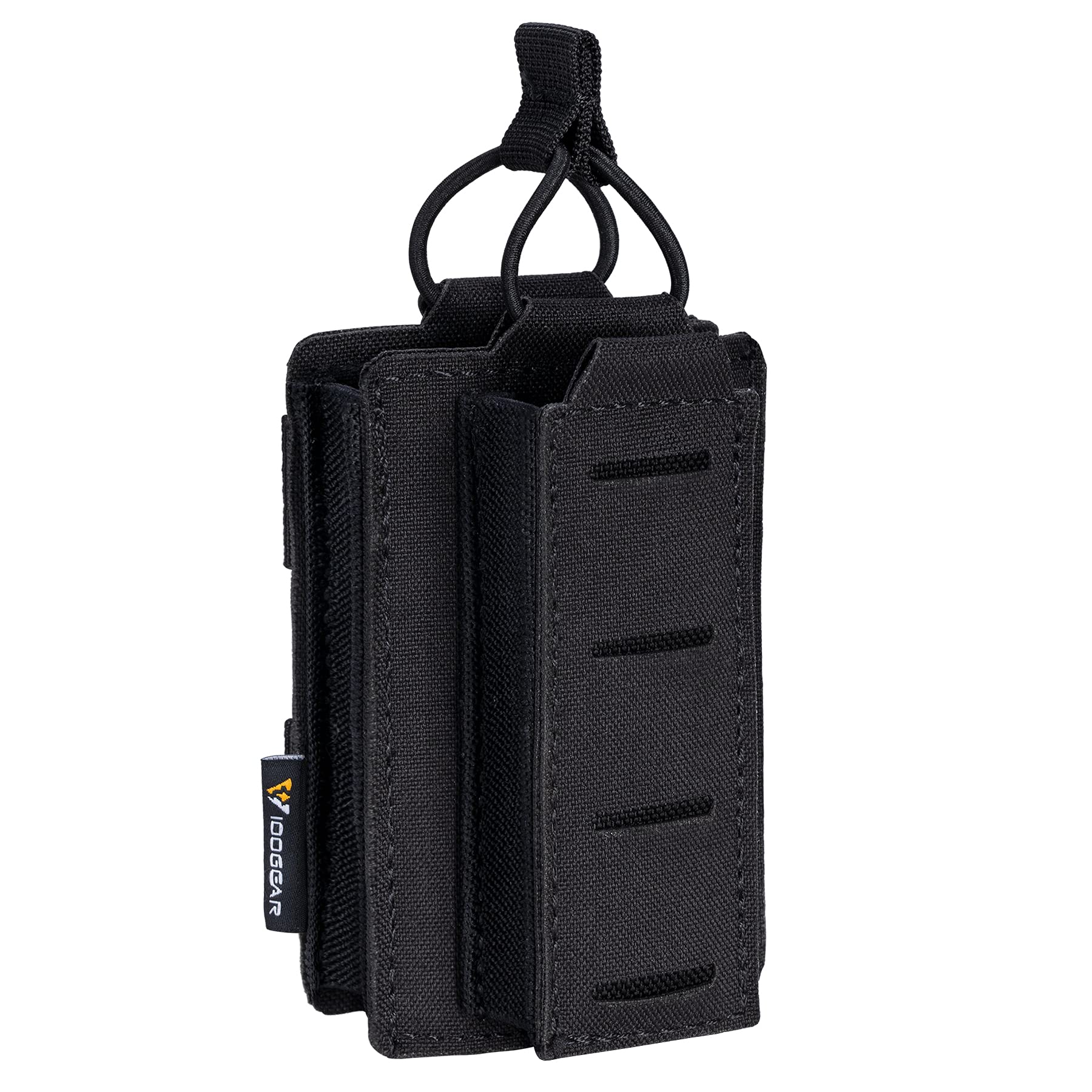 IDOGEAR Single Mag Pouches 5.56mm & 9mm Kangaroo Magazine Pouch Elastic Tactical Open Top MOLLE Pouch for Rifle and Pistol M4 M16 AR 5.56 9mm .40 S&W .45 ACP Magazines Laser-Cut Style (Black)