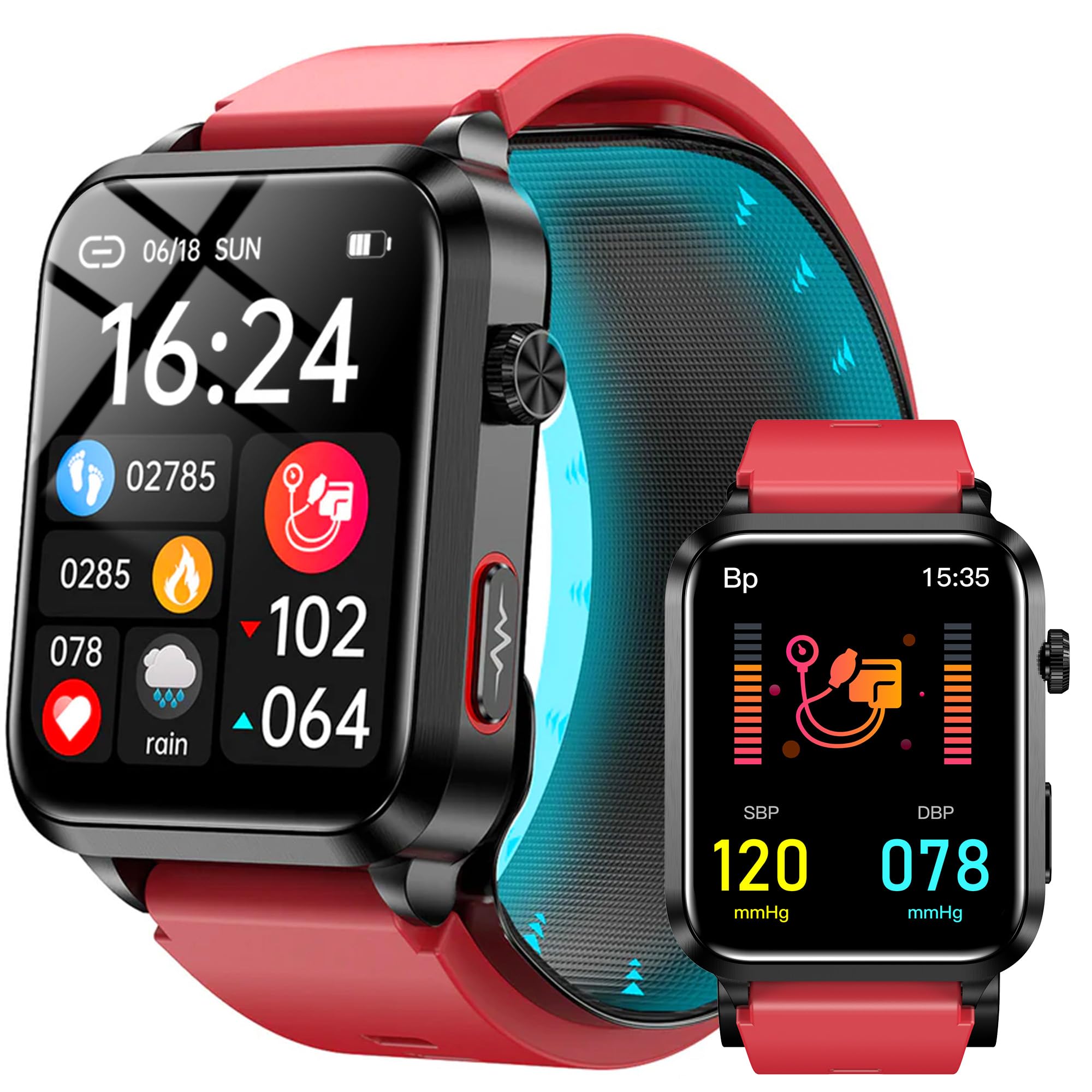 Photo 1 of Yowow BIT Blood Pressure Smart Watch with Air Bag Air Cuff, 1.92" lPS Color Screen, 24/7 Heart Rate Blood Oxygen Sleep Respiration Rate Health Monitor Activity Tracker Familiy Data Sharing (Red)